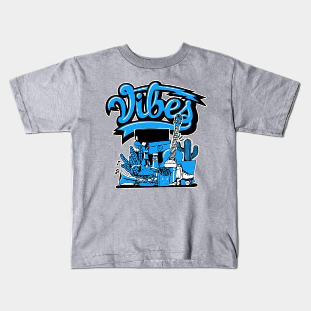 Vibes Dark Powder Blue Kids T-Shirt by funandgames